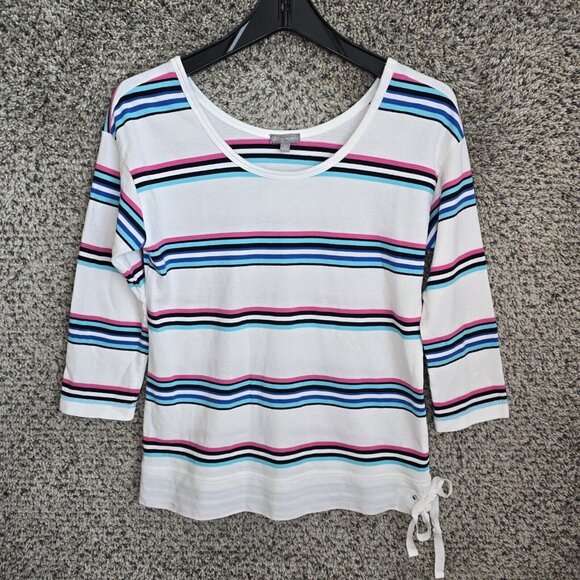T by Talbots Top Womens XS Blue Striped Scoop‎ Neck Oversized Tee Casual Ladies - Picture 1 of 7